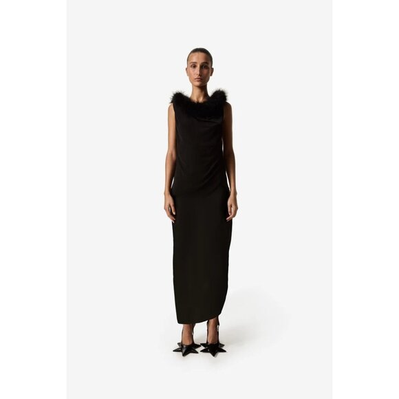 Coperni Feather Boa Jersey Midi Dress in Black 42 New Womens Backless - Picture 14 of 16